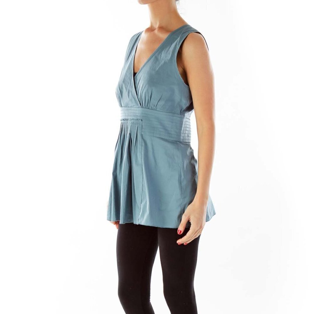 BCBG MaxAzria Steel Blue V-Neck Blouse - Picture 3 of 3